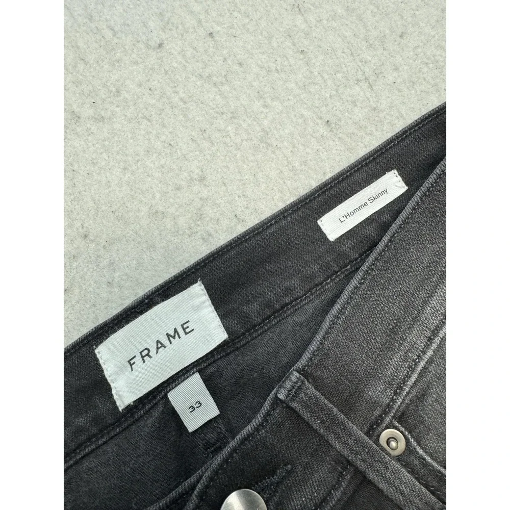 Frame Denim Jeans Mens 33x32 Gray Charcoal L'Homme Skinny Distressed Stretch
